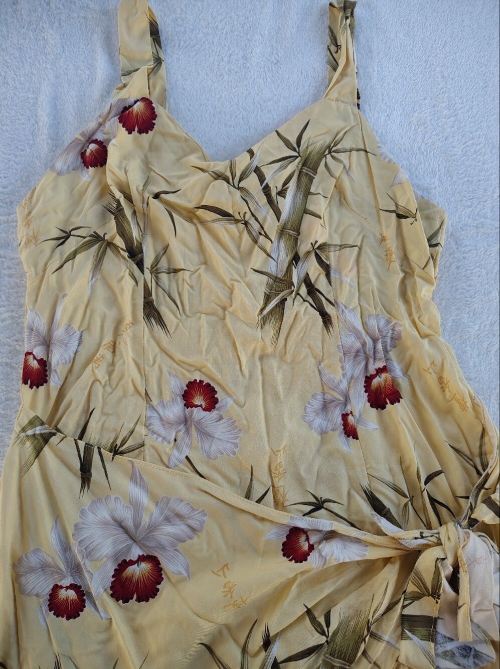 Floral Wrap Mini Dress - Yellow with Red Accents